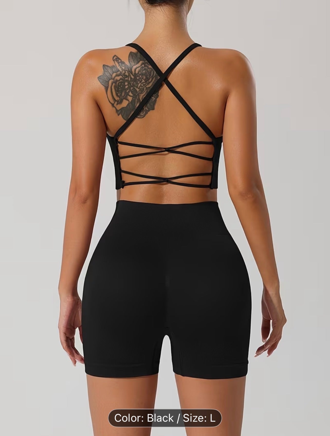 Women’s Seamless Sportswear Set – Cross-Back Breathable Summer Gym Outfit (Top & Shorts)