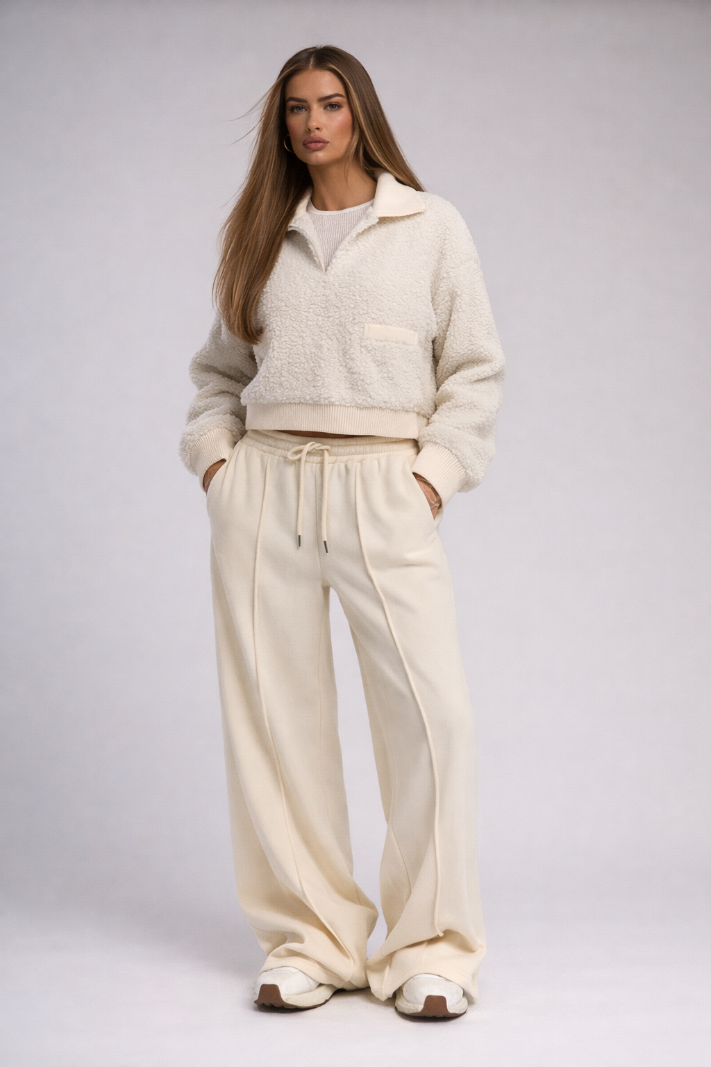 Women’s Borg Oversized Collar Sweatshirt – Cozy Winter Casual Essential