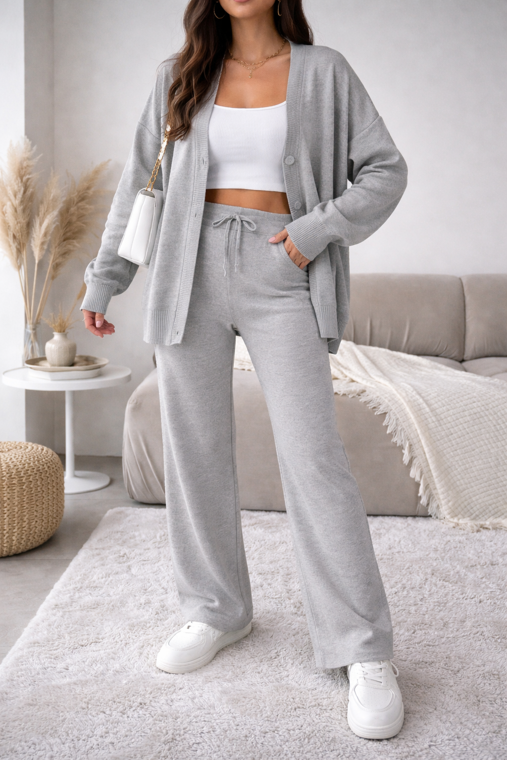 Women’s Button Front Knit Two-Piece Set – Cozy Winter Minimal Outfit - UltraChic