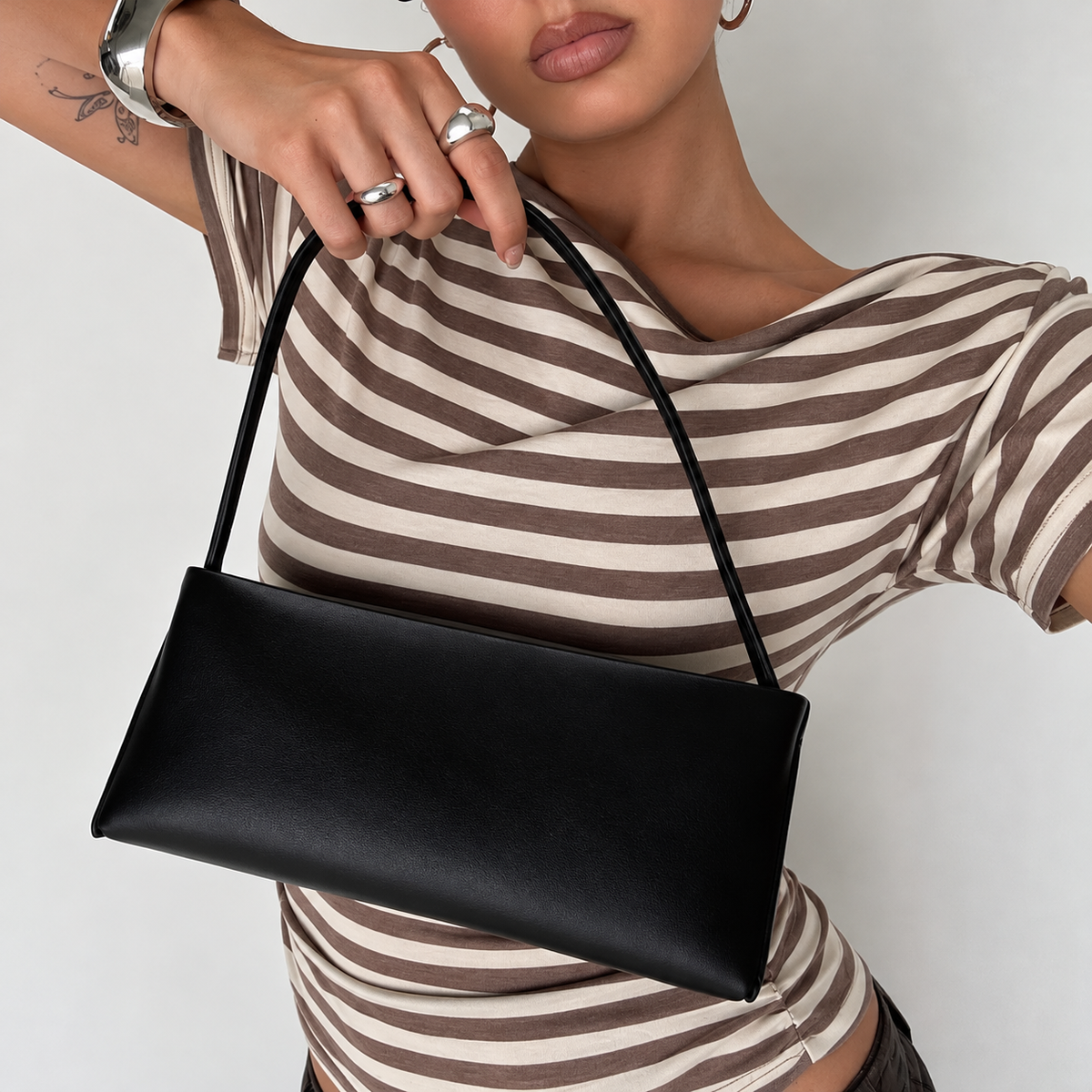 Black Faux Leather Shoulder Bag – Minimalist Everyday Handbag - UltraChic