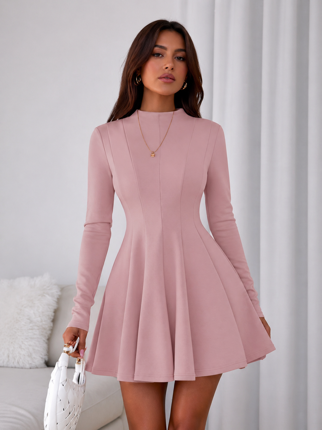 A-Line Mini Dress Sculpted Waist Effortless Elegant Look Fall Women