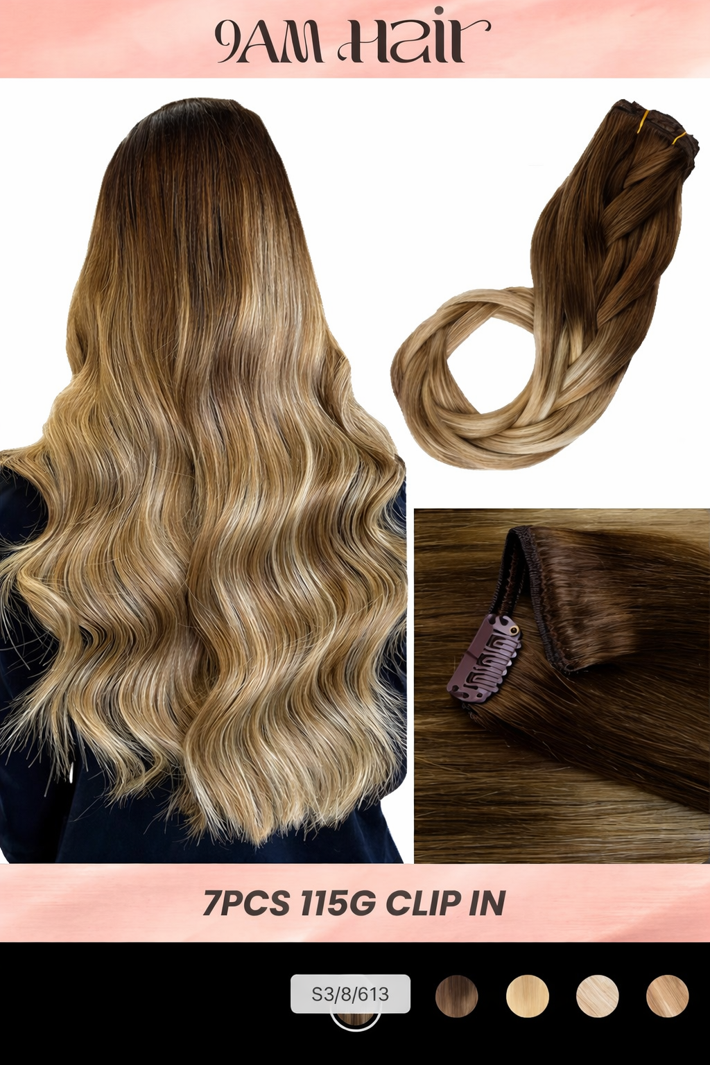 Clip In Human Hair Extensions 7PCS Remy – Double Weft Invisible Natural Hair Extensions for Women