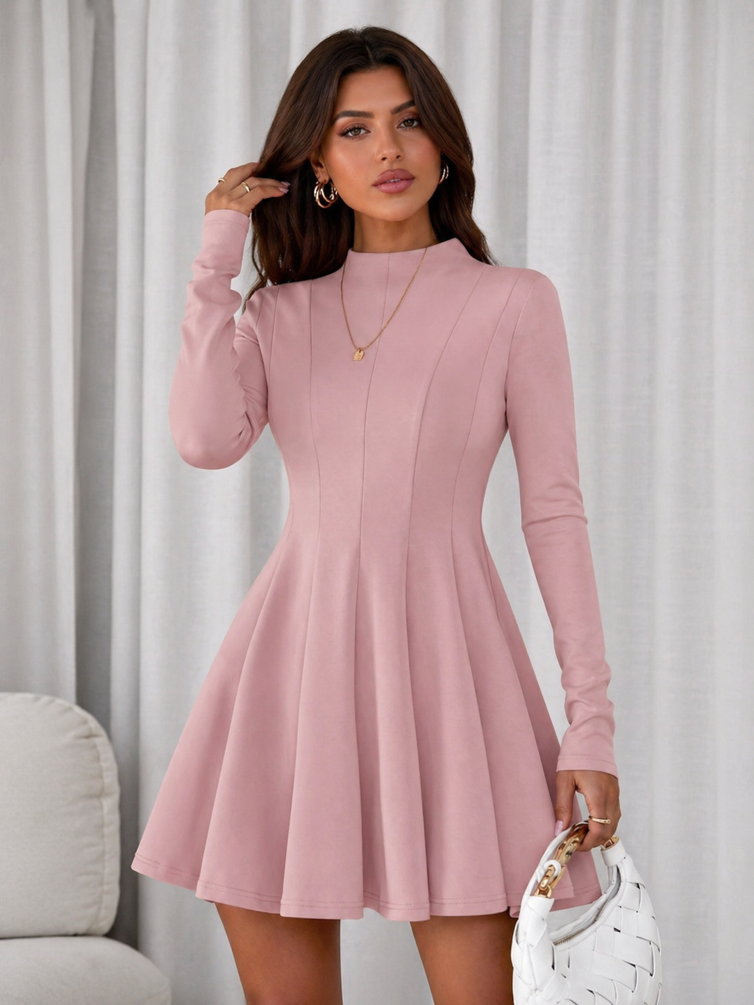 A-Line Mini Dress Sculpted Waist Effortless Elegant Look Fall Women