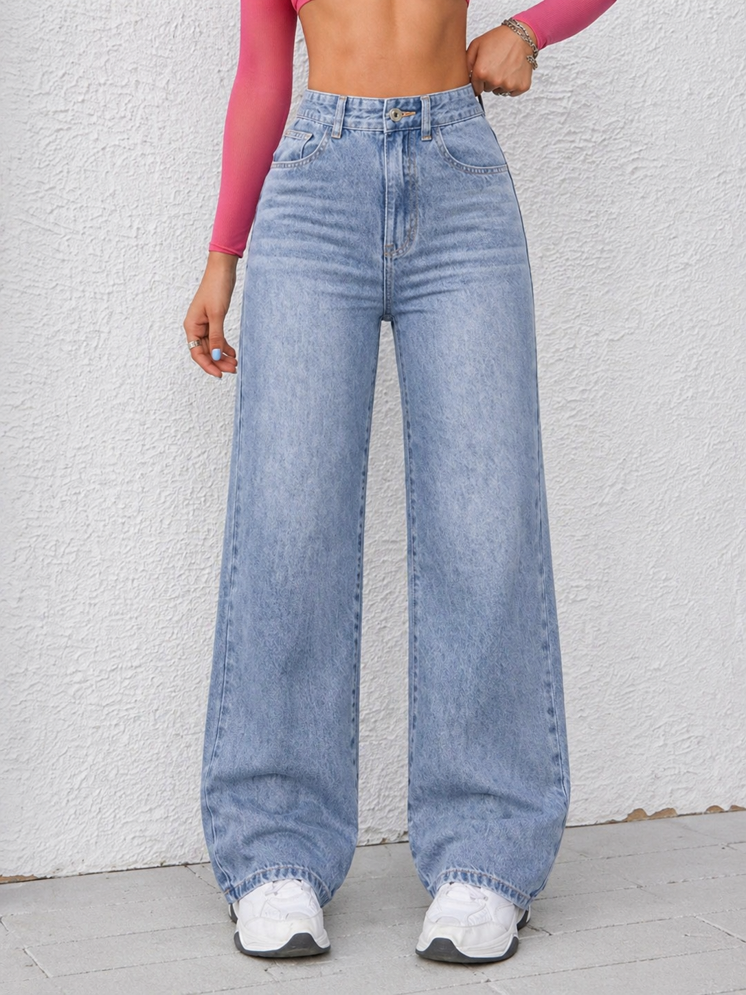 Wide Leg Denim Jeans Thick Cotton Fabric Flattering Silhouette All Season Women