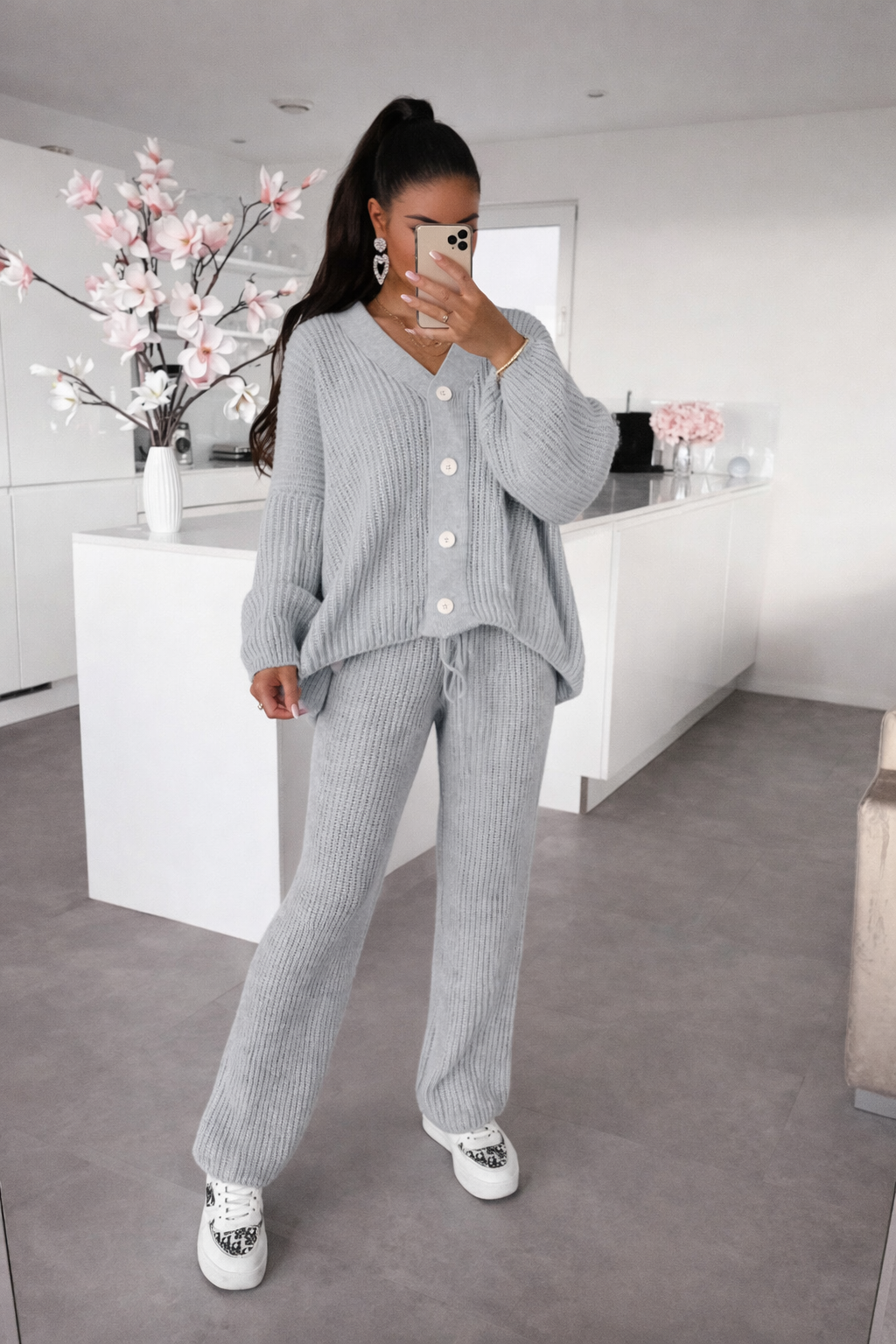 Women’s Knit Cardigan & Flare Pants Set – Cozy Autumn Casual Two-Piece Outfit - UltraChic