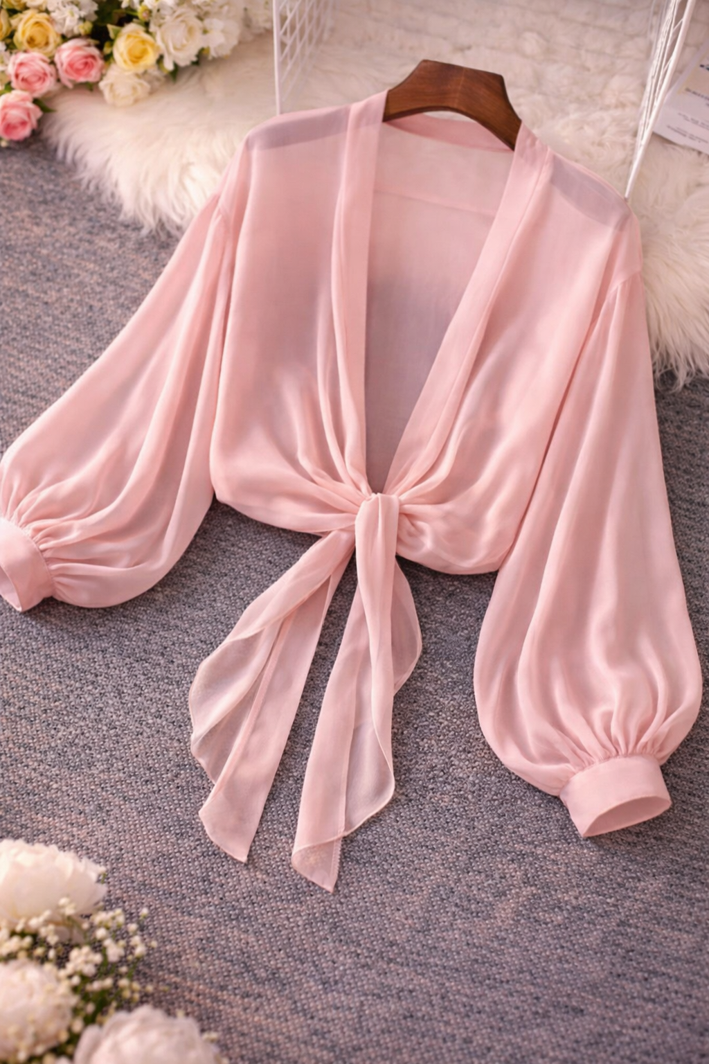 Women’s Lightweight Tie-Waist Kimono Cardigan – Lantern Sleeve Summer Layer - UltraChic