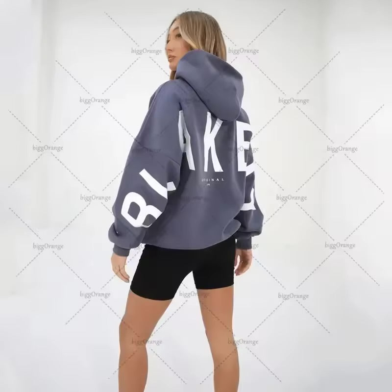 INAWLY Women’s Hooded Thermal Sweatshirt – Lined Oversized Zip-Up Hoodie with Pockets, 3/4 Sleeves, Drop Shoulder Casual Fall/Winter Jacket