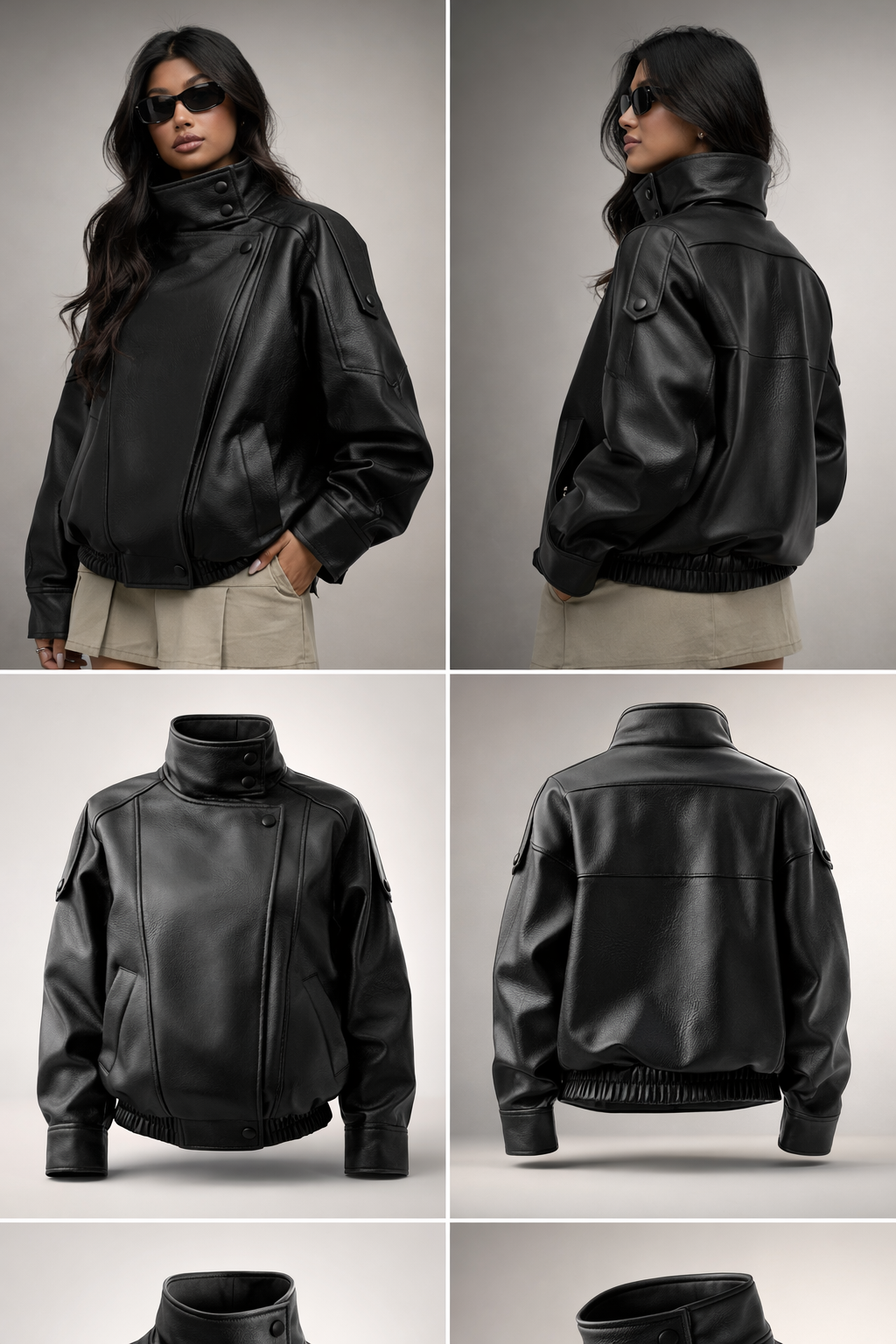 Women’s Minimalist Faux Leather Jacket – European Style Litchi Texture | Autumn & Winter - UltraChic