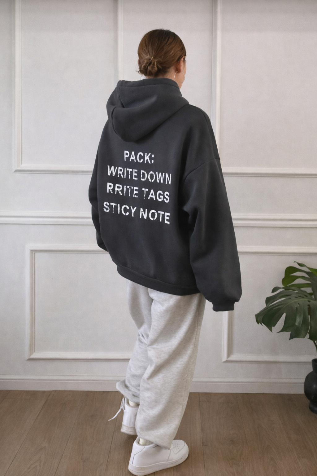 Women’s Slogan Print Oversized Hoodie – Cozy Fleece Autumn Winter Casual Top