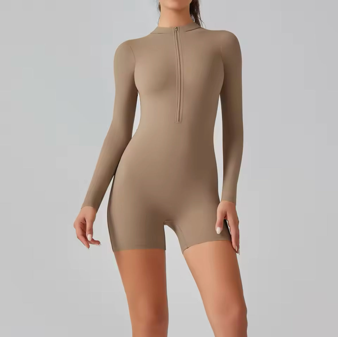Zipper Tracksuit Set for Women – High Waist Butt Lift Fitness Bodysuit with Stand Collar and Half Long Sleeves – Stylish Yoga Jumpsuit and Leggings for 2025