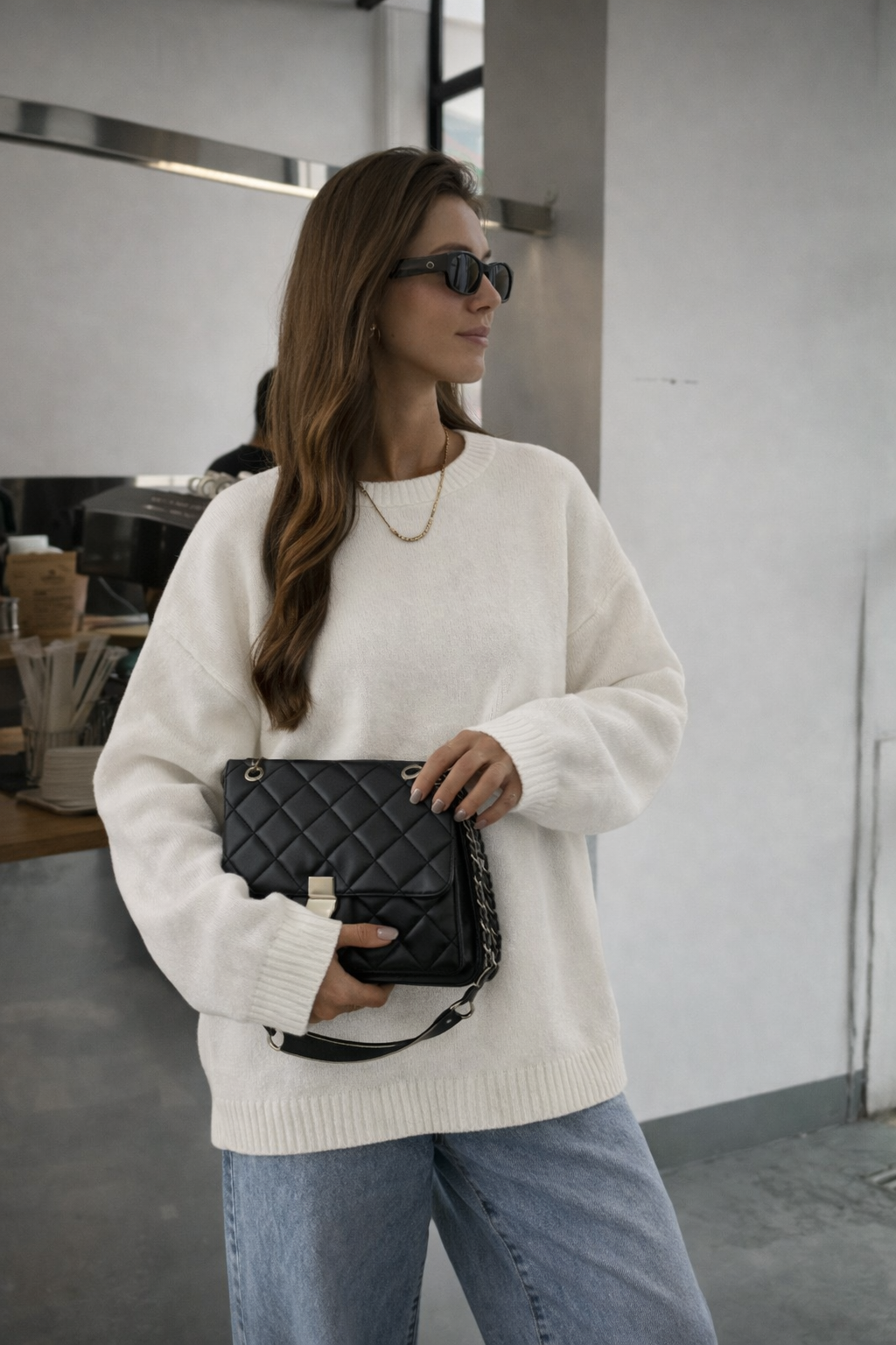 Women’s Loose Knit Pullover Sweater – Autumn Winter Solid Color Round Neck Casual Commuter Top