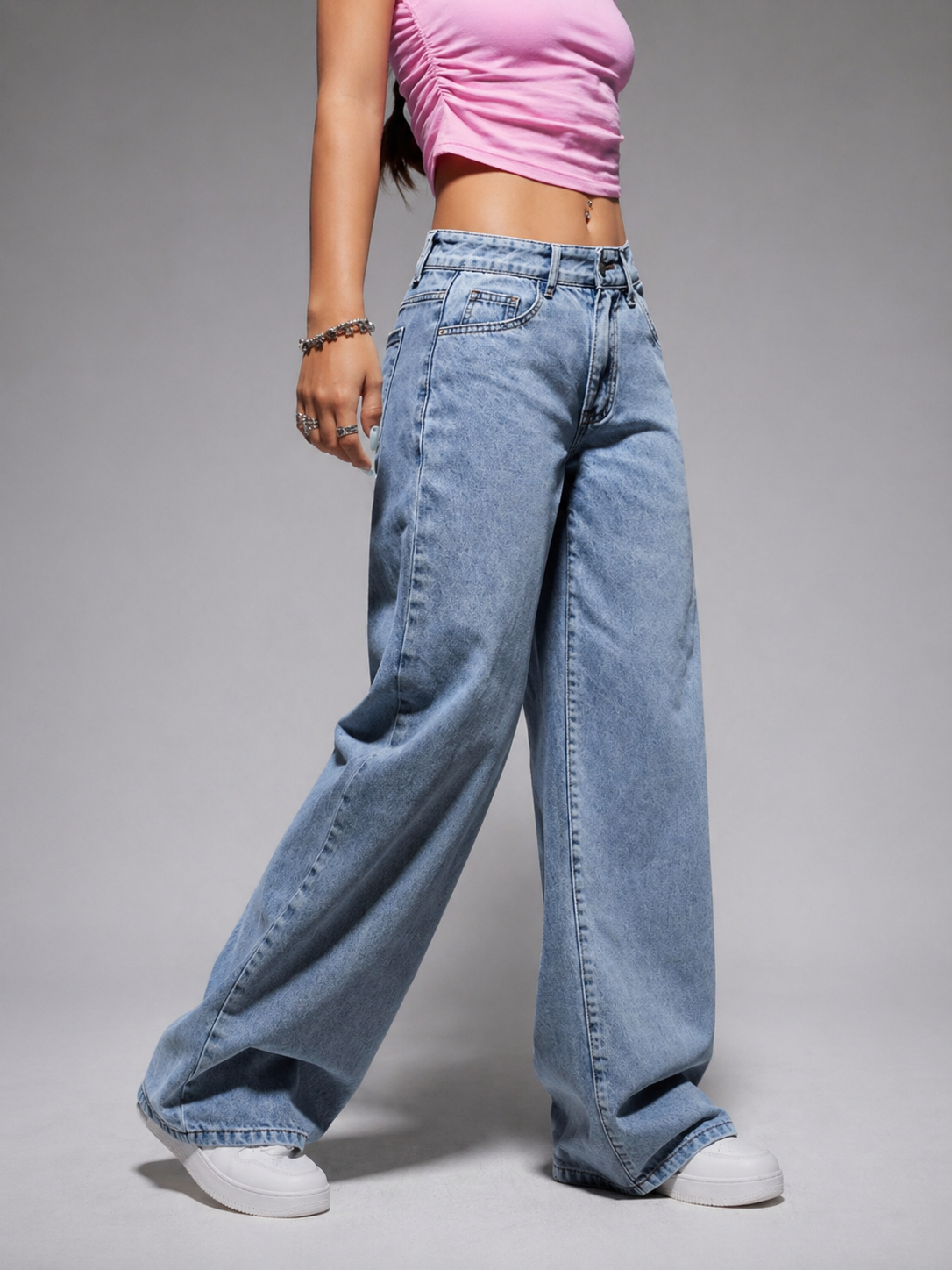 Wide Leg Denim Jeans High Waist Fit Flattering Silhouette Casual All Season Women