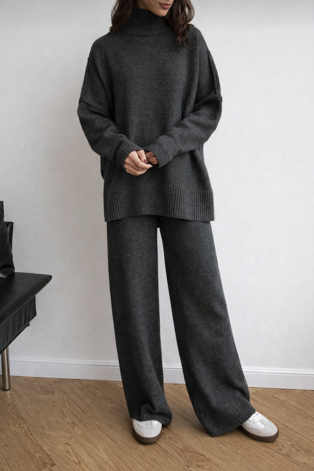 Women’s High Collar Knit Lounge Set – Cozy Autumn Winter Two Piece Outfit - UltraChic