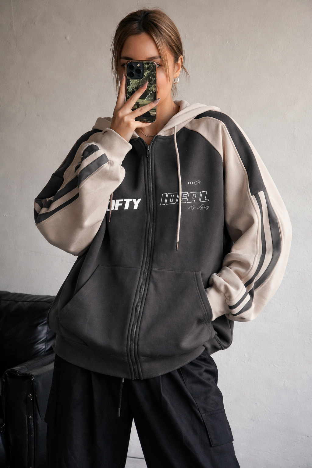 Women’s Color-Block Zip-Up Hoodie – Casual Fall Streetwear Jacket