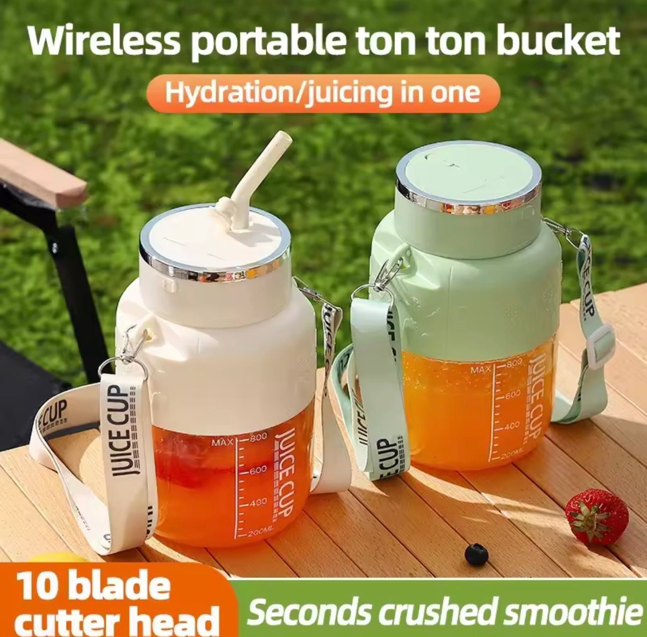 Wireless Portable Blender 800ml High Power 10-Blade USB Juicer Summer Fitness Smoothie Bottle - UltraChic