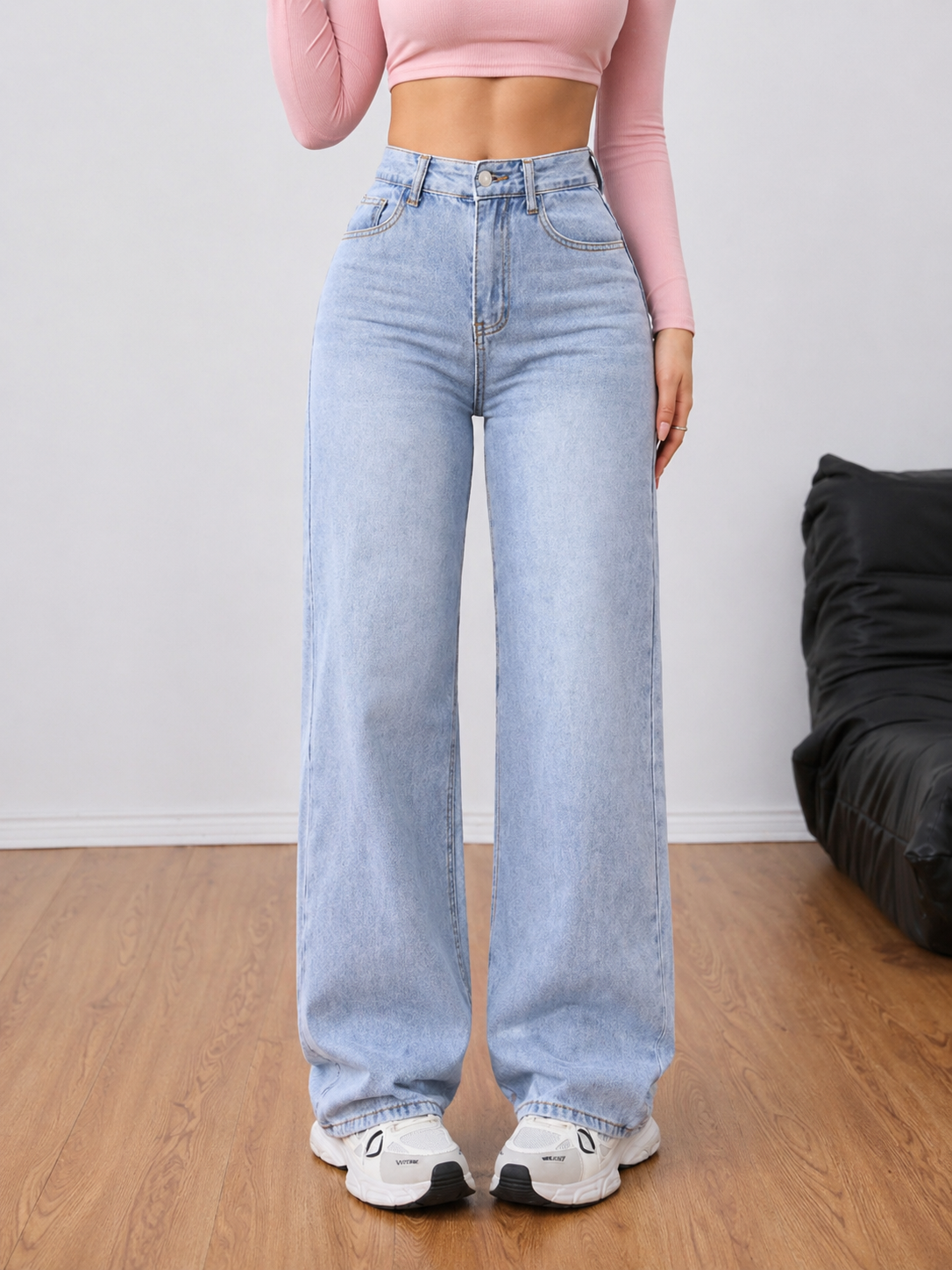 Wide Leg Denim Jeans Thick Cotton Fabric Flattering Silhouette All Season Women
