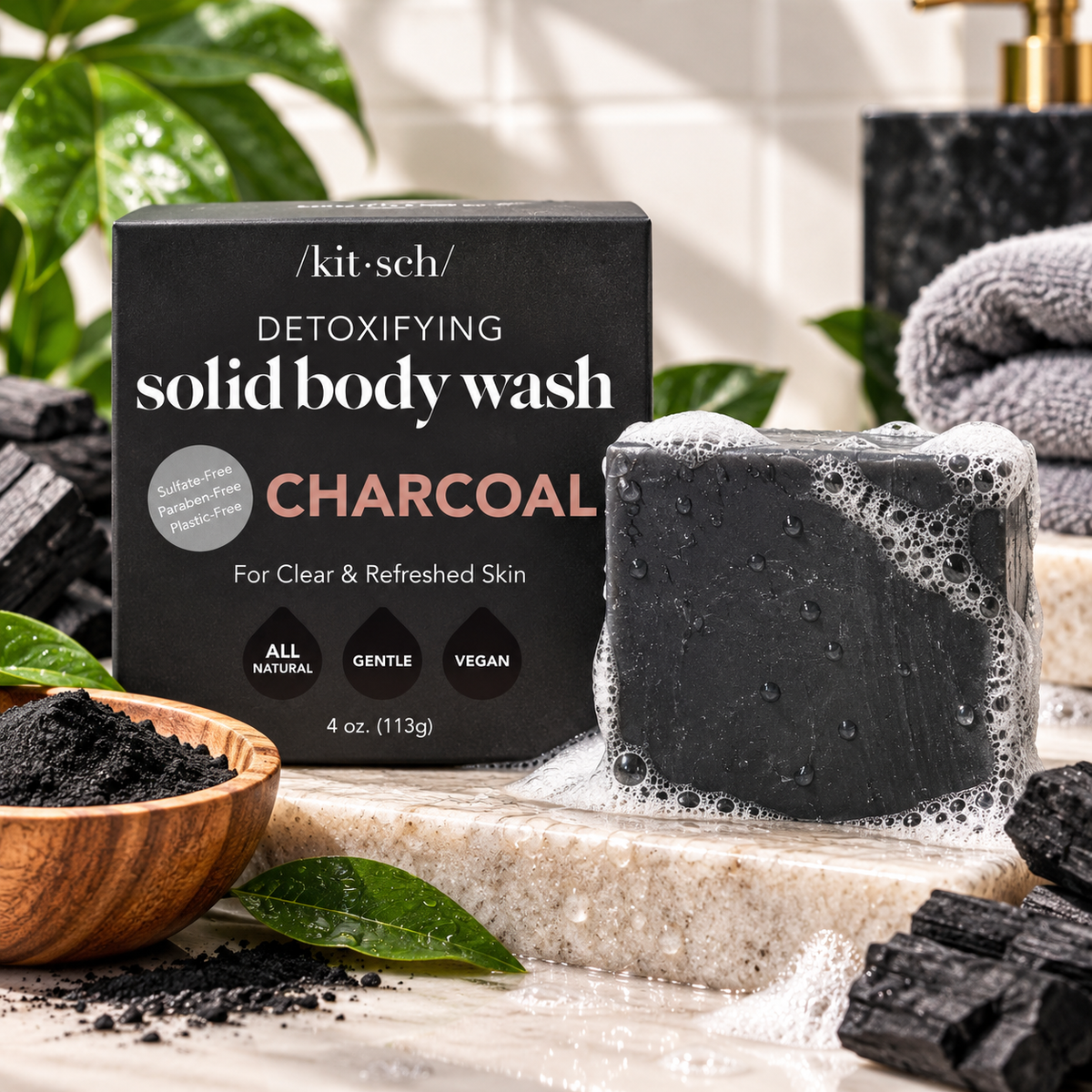 Kitsch Charcoal Detoxifying Solid Body Wash Bar – Sage & Mint