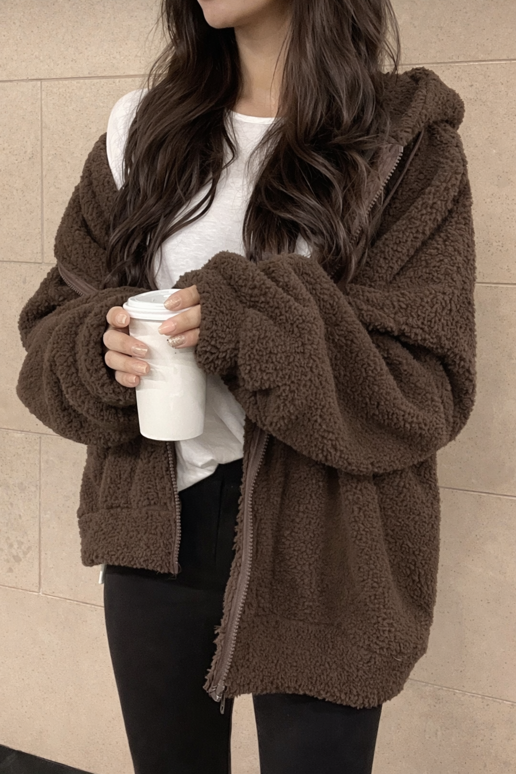 Women’s Zip-Up Teddy Hoodie – Oversized Fall Winter Casual Jacket
