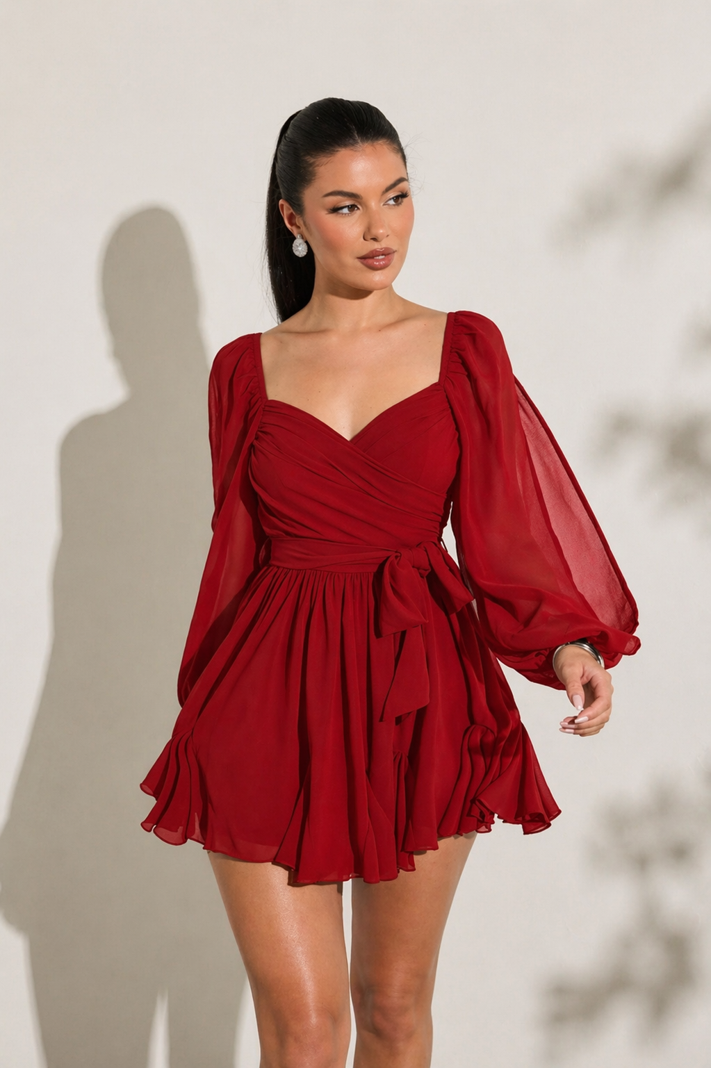 Women’s Sheer Lantern Sleeve Split Hem Dress – Effortless Elegant Minimal Look Summer Women - UltraChic