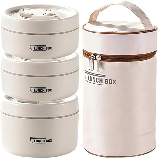 Portable Insulated Food Lunch Container Set, 1 Set Including 3 Counts Lunch Box & 1 Count Insulated Bag, 3 Separate Stackable Lunch Container for Adult & Kids, Christmas Gift Ideas, Stocking Stuffers