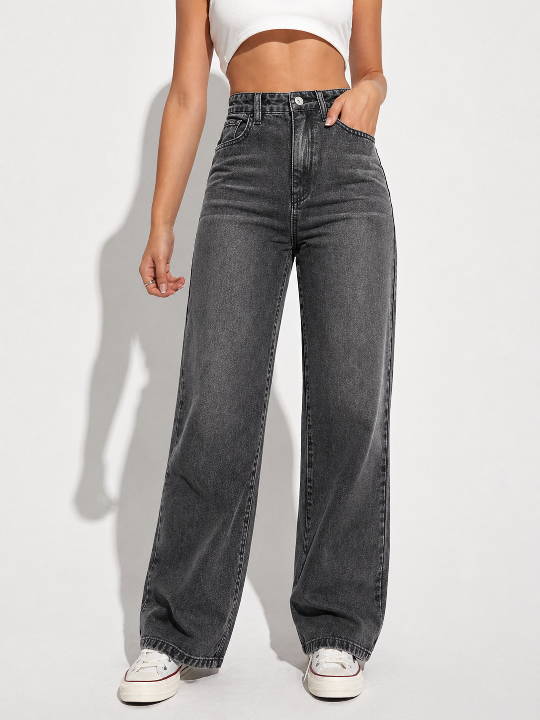 Wide Leg Denim Jeans Thick Cotton Fabric Flattering Silhouette All Season Women