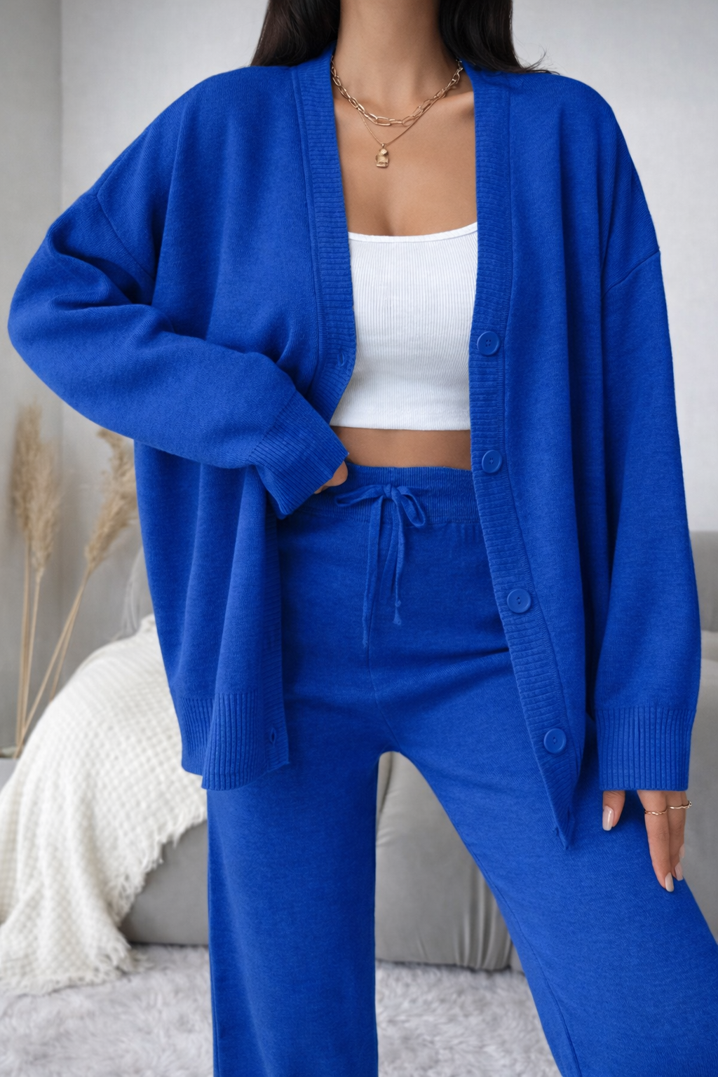 Women’s Button Front Knit Two-Piece Set – Cozy Winter Minimal Outfit - UltraChic