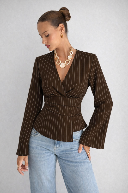 Women’s Striped Ruffle Asymmetric Blouse – Elegant Spring Office & Chic Casual Top - UltraChic