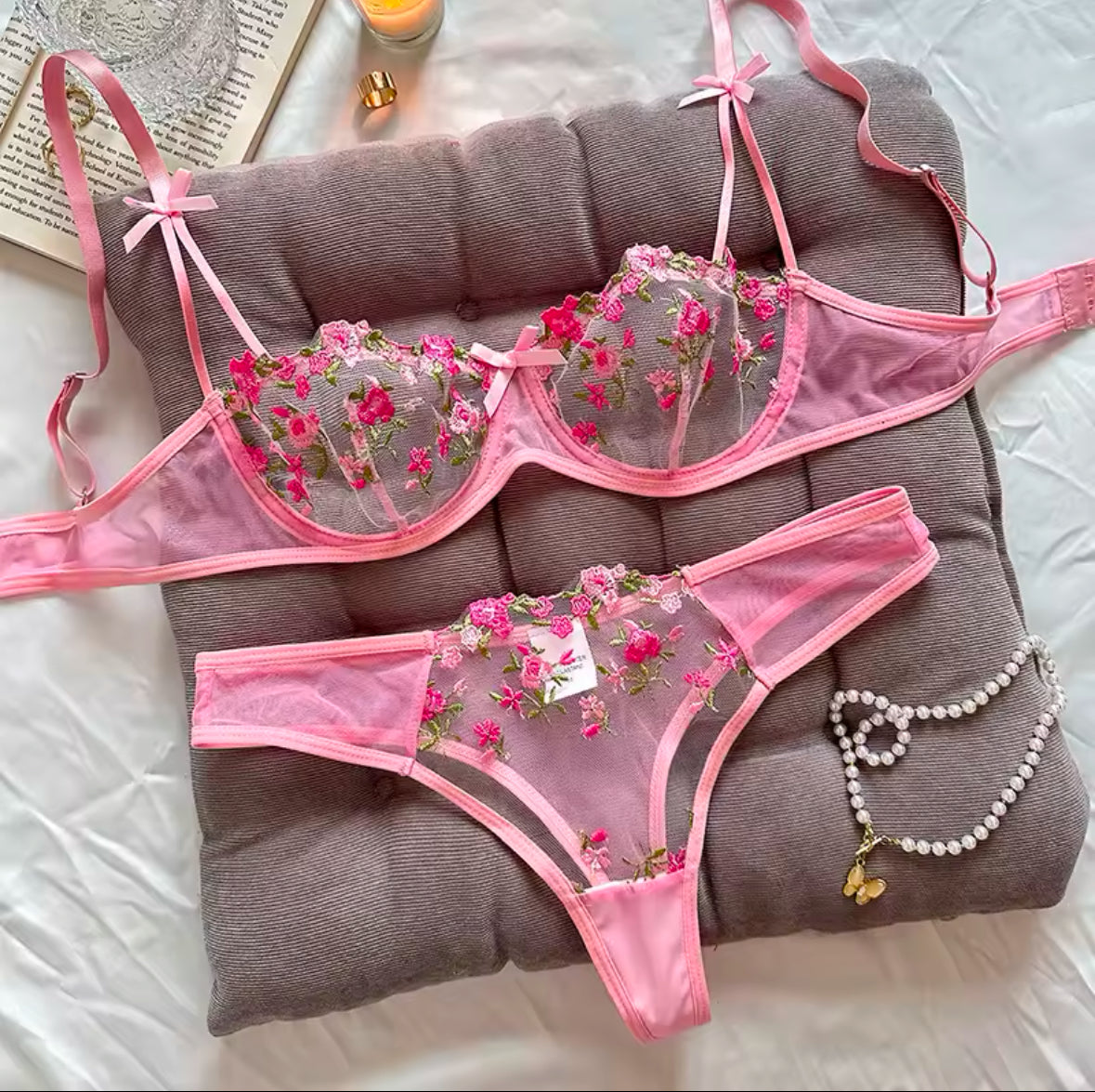 Sexy Lace Lingerie Set for Women – Elegant Embroidered Transparent Bra & Panty Set for Ultimate Comfort and Seduction