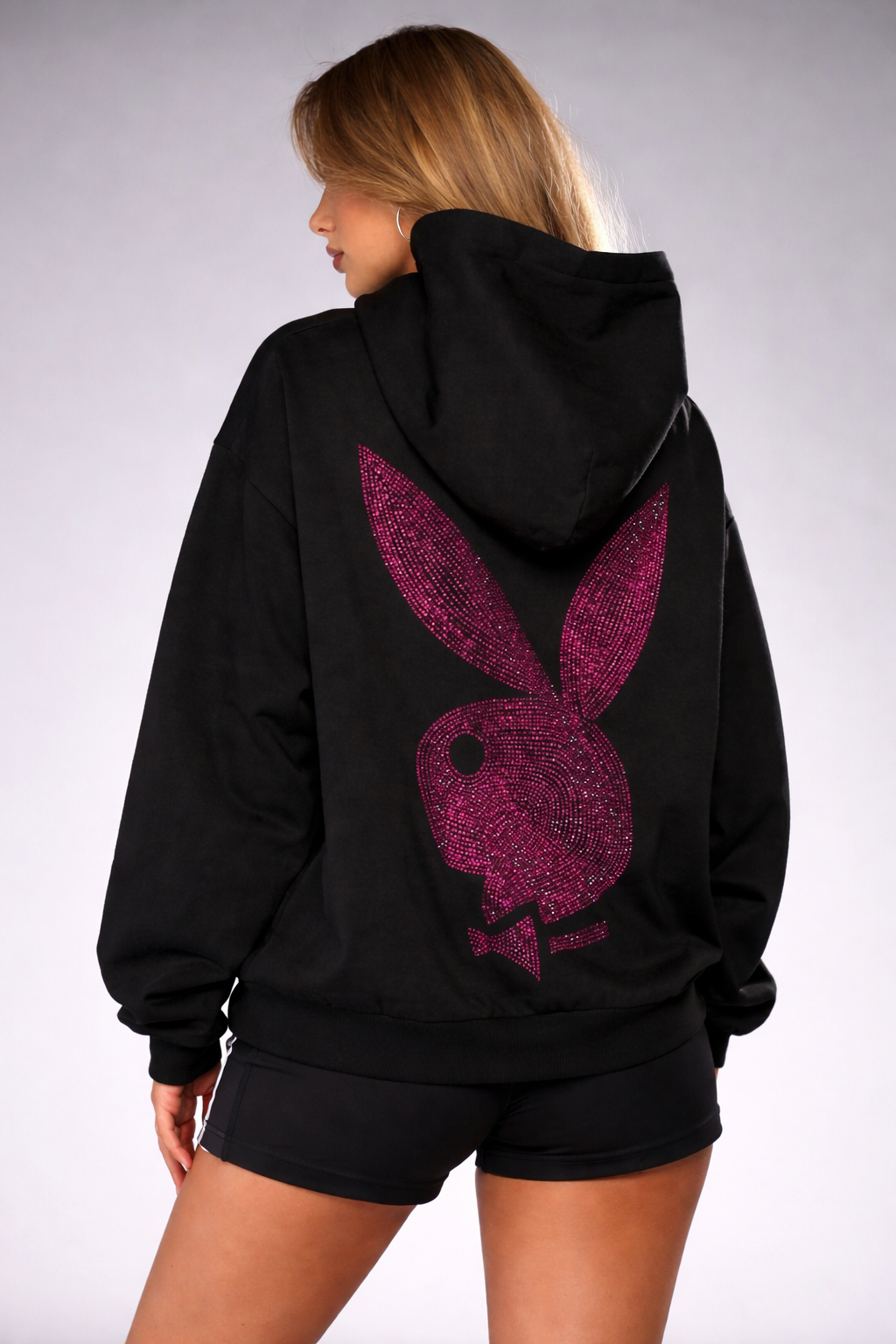 Women’s Oversized Rhinestone Logo Hoodie – Sparkly Winter Streetwear Essential