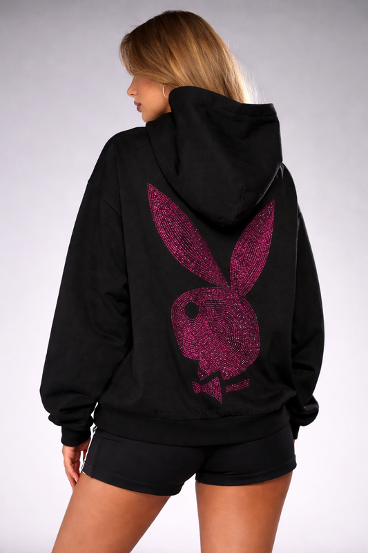 Women’s Oversized Rhinestone Logo Hoodie – Sparkly Winter Streetwear Essential