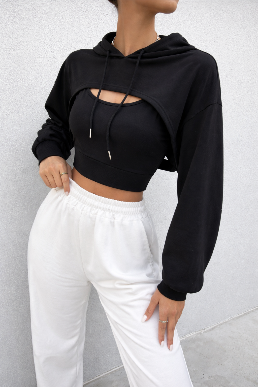 Women’s Super Crop Hoodie – Drop Shoulder Drawstring Fall Casual Streetwear Pullover - UltraChic