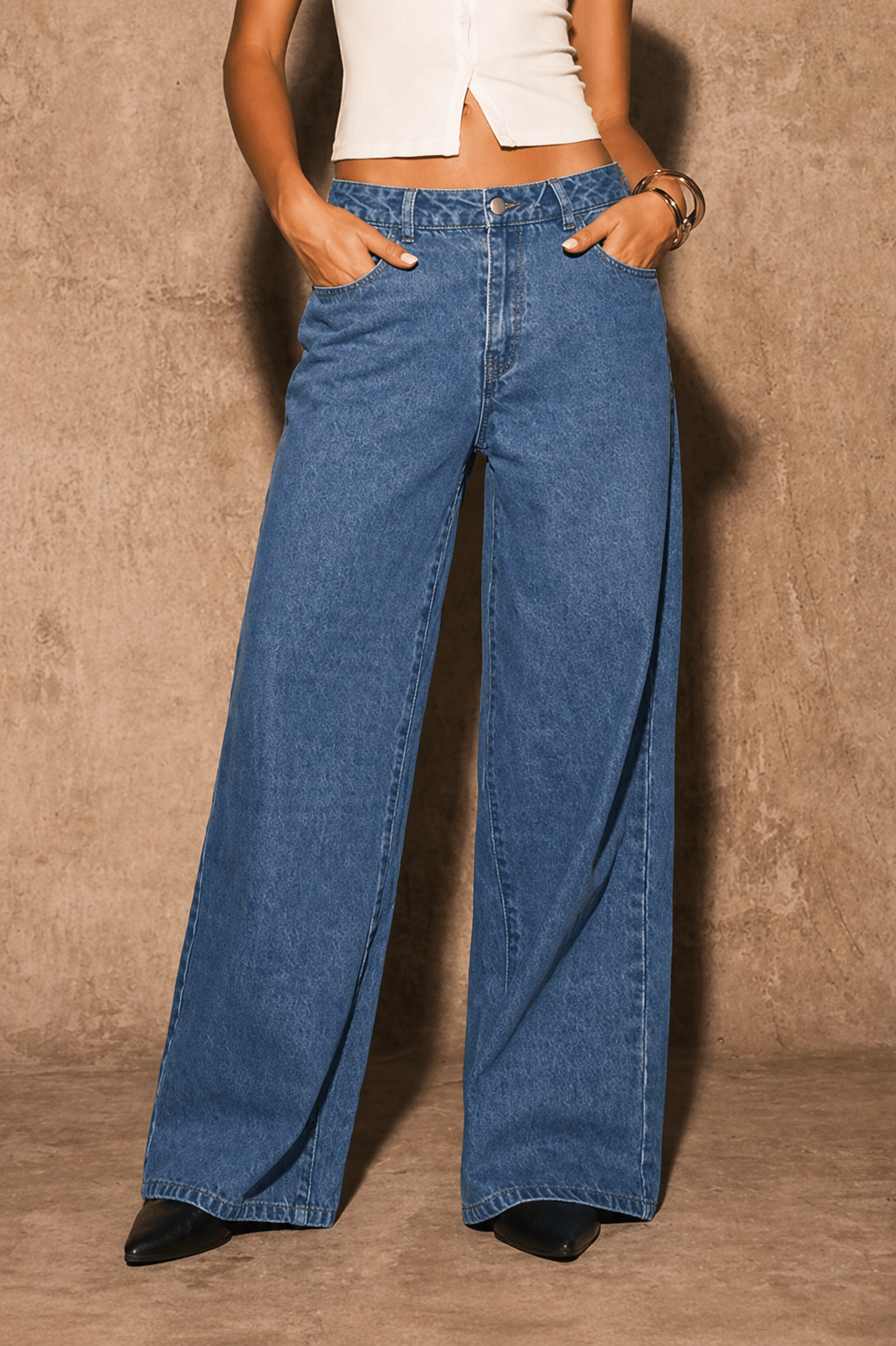 Low Rise Baggy Wide Leg Jeans Relaxed Fit Streetwear Look Fall Winter Women