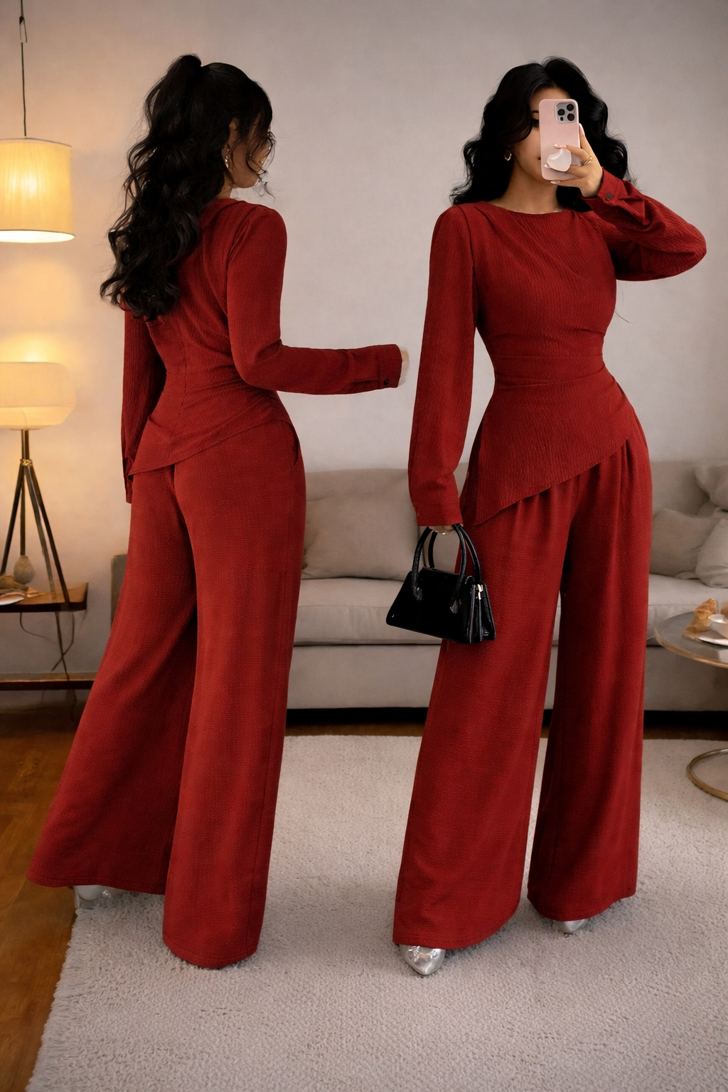 Women’s Pleated Asymmetrical Top Set – Elegant Autumn/Winter Wear - UltraChic