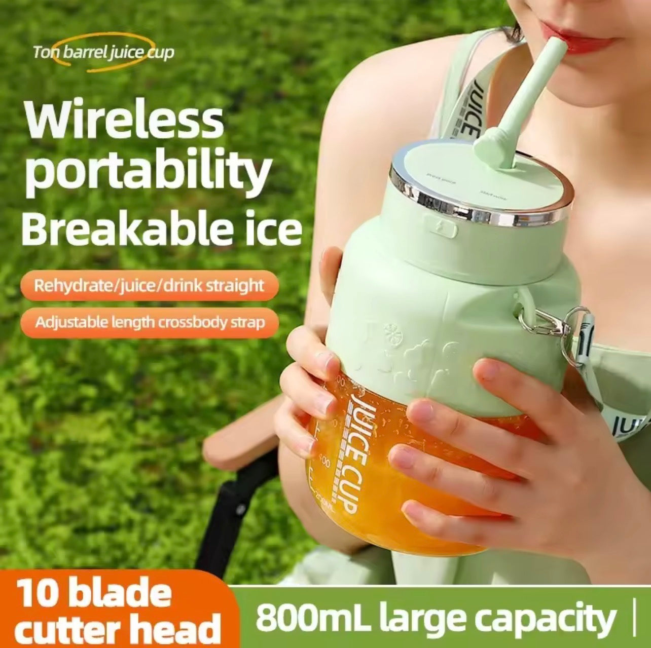 Wireless Portable Blender 800ml High Power 10-Blade USB Juicer Summer Fitness Smoothie Bottle - UltraChic