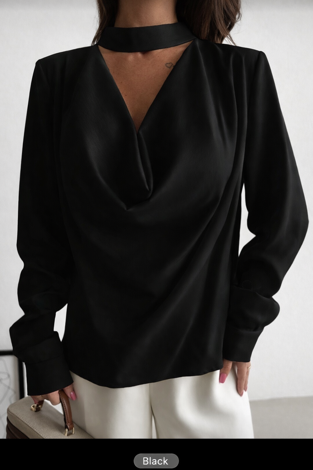 Women’s Draped Scarf Collar Poplin Shirt – Elegant Spring Summer Commuter Blouse - UltraChic