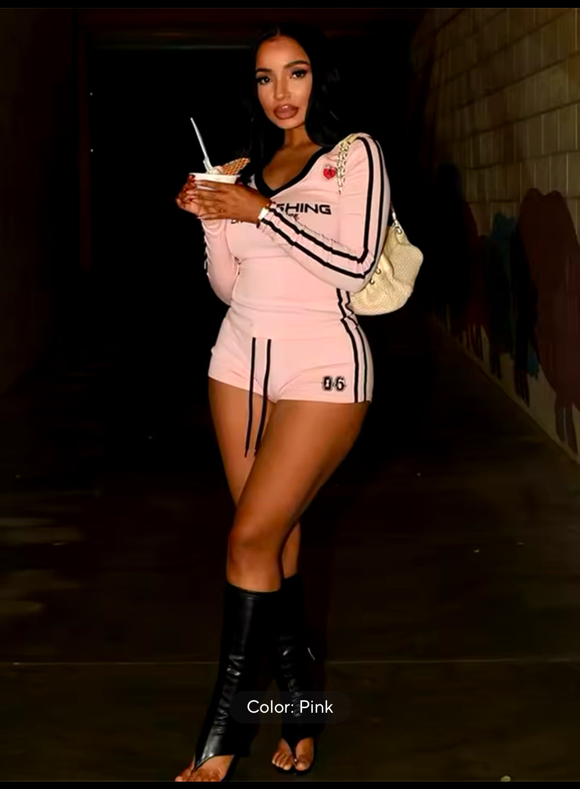 Sporty 2-Piece Women’s Tracksuit – Trendy Letter Print Crop Top & Shorts Set for Street Style Fashion