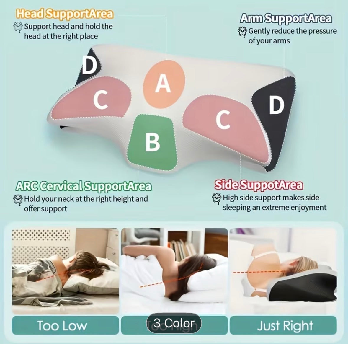 Ergonomic Cervical Neck Pillow – Breathable & Airy Support for Back and Side Sleepers, Comfortable Contour Design, Ideal for Parents & Seniors - UltraChic