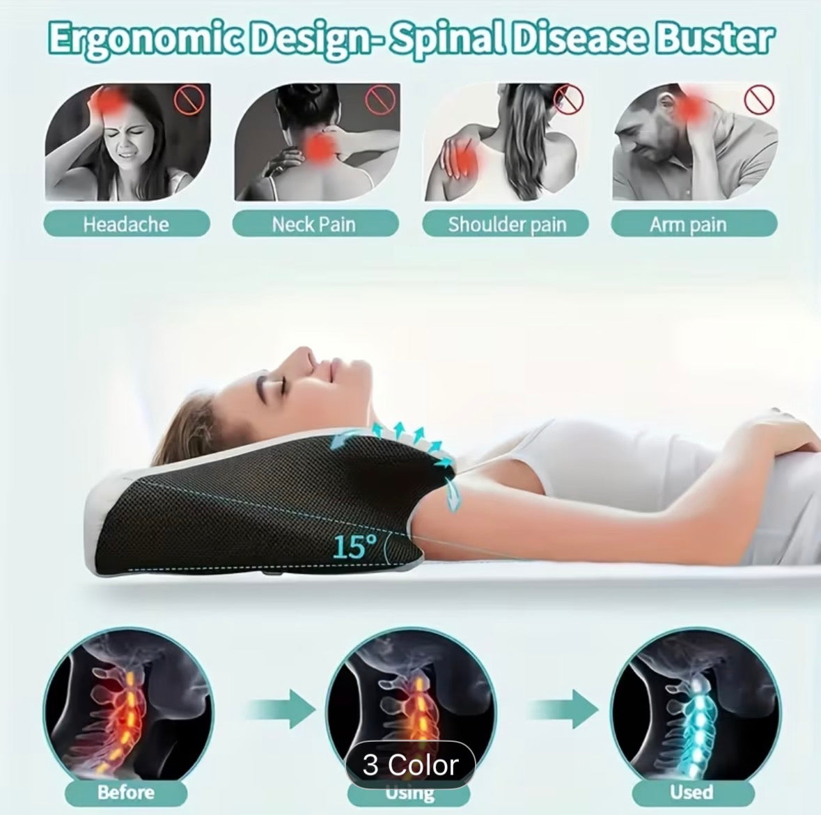 Ergonomic Cervical Neck Pillow – Breathable & Airy Support for Back and Side Sleepers, Comfortable Contour Design, Ideal for Parents & Seniors - UltraChic