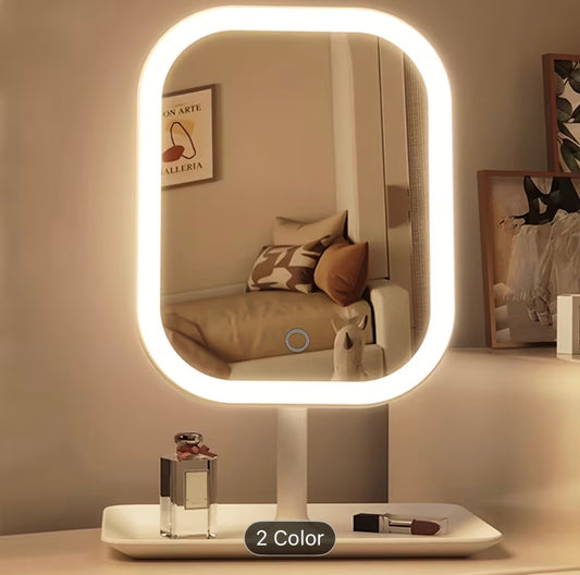 LED Makeup Mirror, Rechargeable Desktop Vanity Mirror with Lights, 3 Light Modes, Touch Control, Adjustable Brightness, Portable Lighted Beauty Mirror, Travel Vanity Cosmetic Mirror with Lights