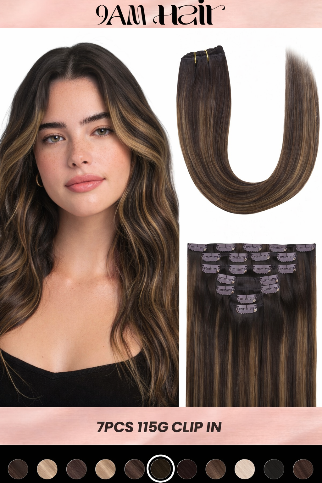 Clip In Human Hair Extensions 7PCS Remy – Double Weft Invisible Natural Hair Extensions for Women