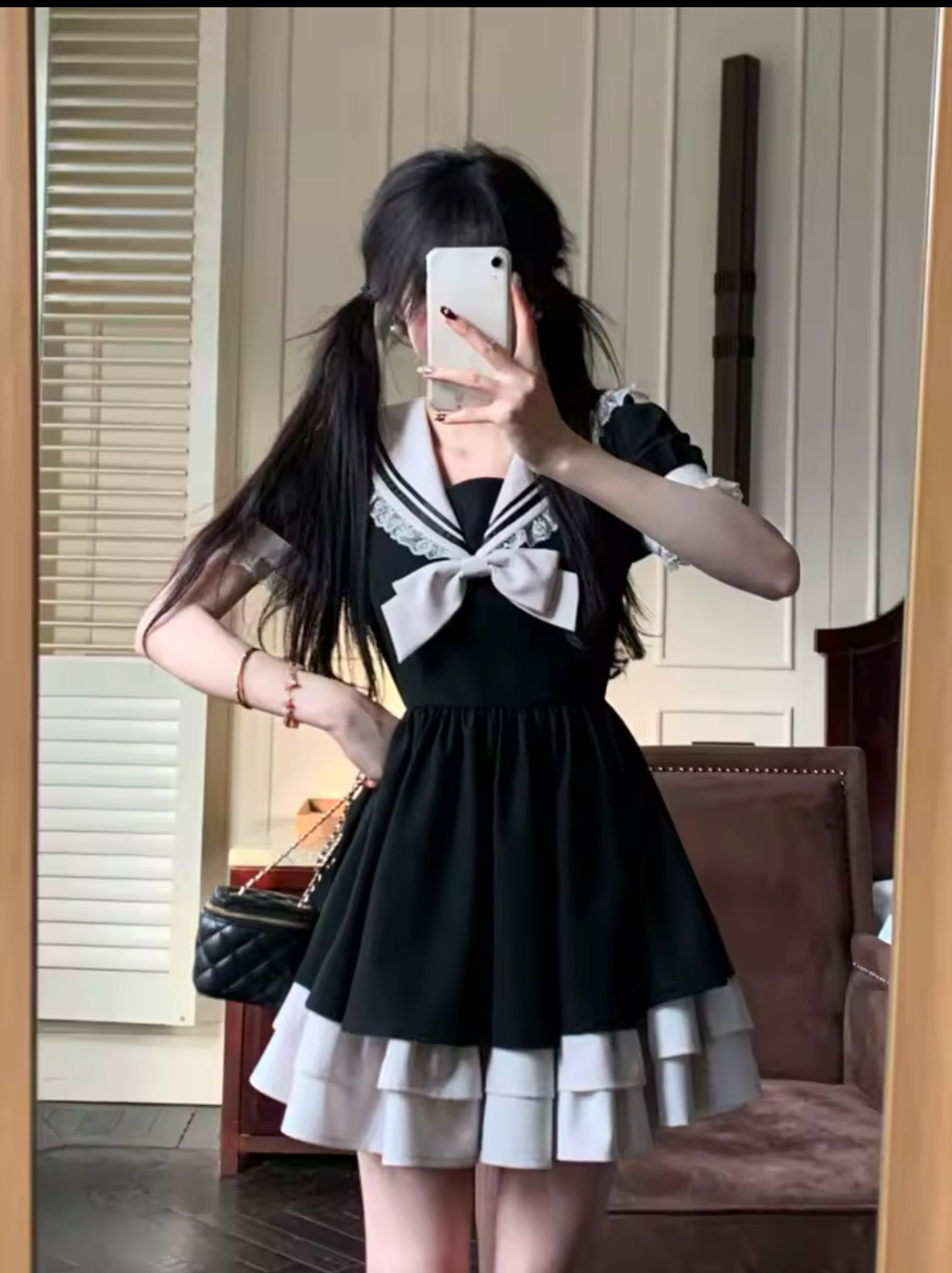 Harajuku Kawaii Plaid Dress with Sweet Bow – Slim Fit Long Sleeve Lolita Dress for Women, All-Match Autumn Fashion