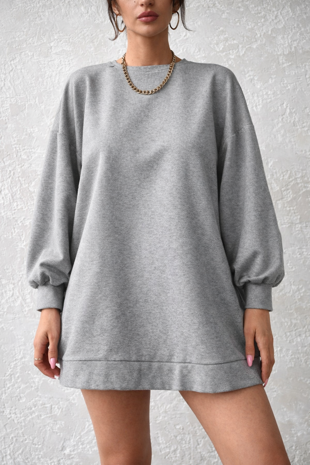 Women’s Cotton Sweatshirt Dress – Drop Shoulder Fall Casual Essential