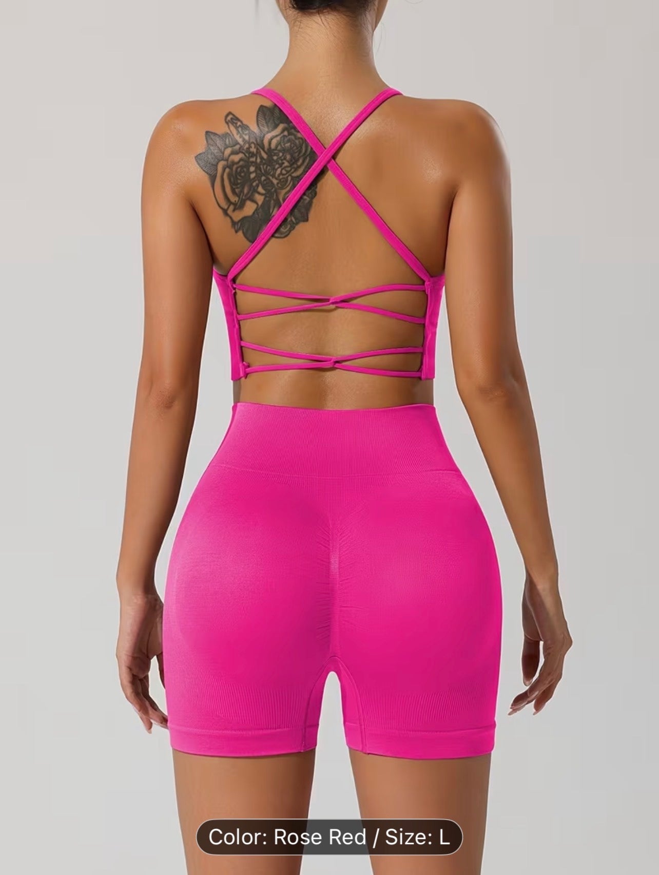 Women’s Seamless Sportswear Set – Cross-Back Breathable Summer Gym Outfit (Top & Shorts)