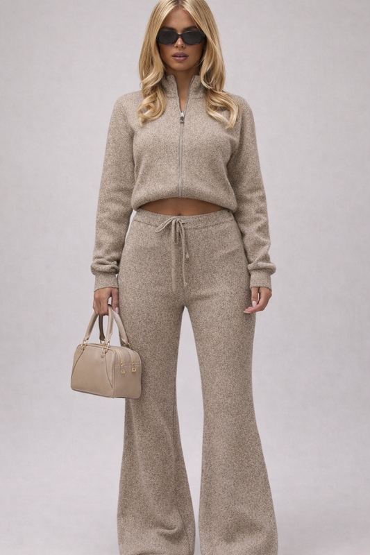 Women’s Knitted Wide Leg Drawstring Pants – Old Money Fall Casual Elegance - UltraChic