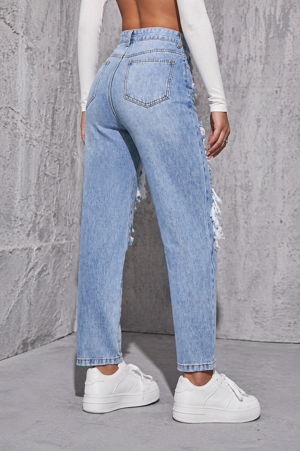 Ripped High Waist Straight Leg Jeans Slim Shape Effortless Style All Season Women