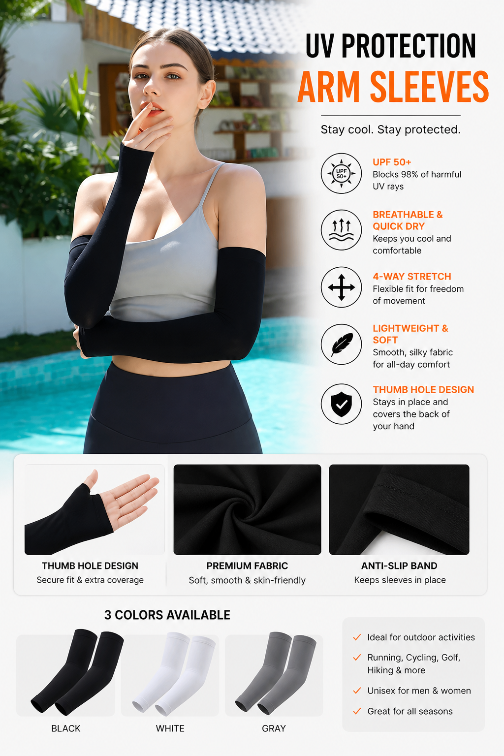 Women’s UV Protection Arm Sleeves UPF 50 Cooling Effect Effortless Stylish Look Summer Activewear - UltraChic