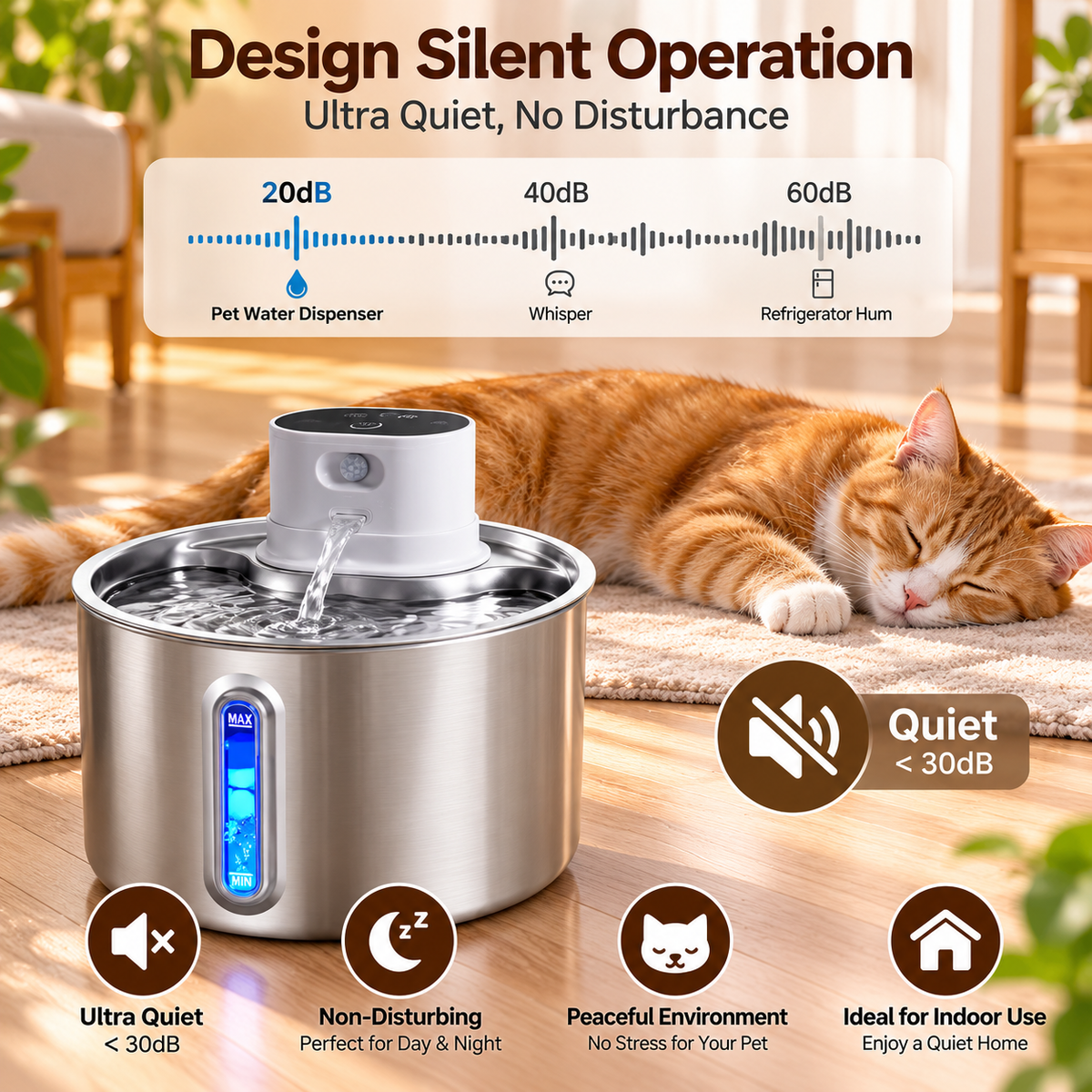 2.2L Cordless Cat Water Fountain with Motion Sensor – Automatic Pet Water Dispenser
