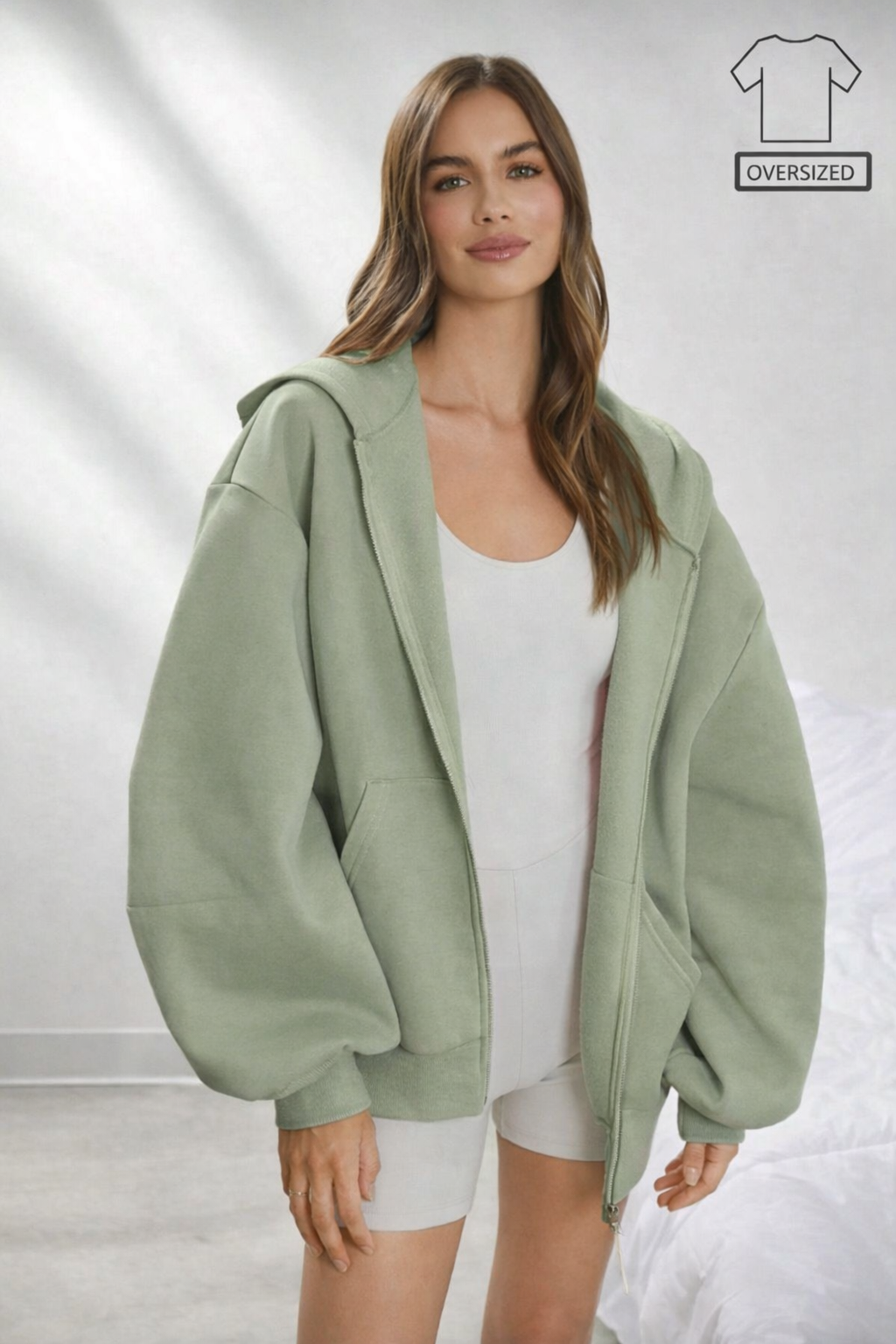Women’s Oversized Fleece Zip-Up Hoodie – Lightweight Summer Festival Casual Jacket