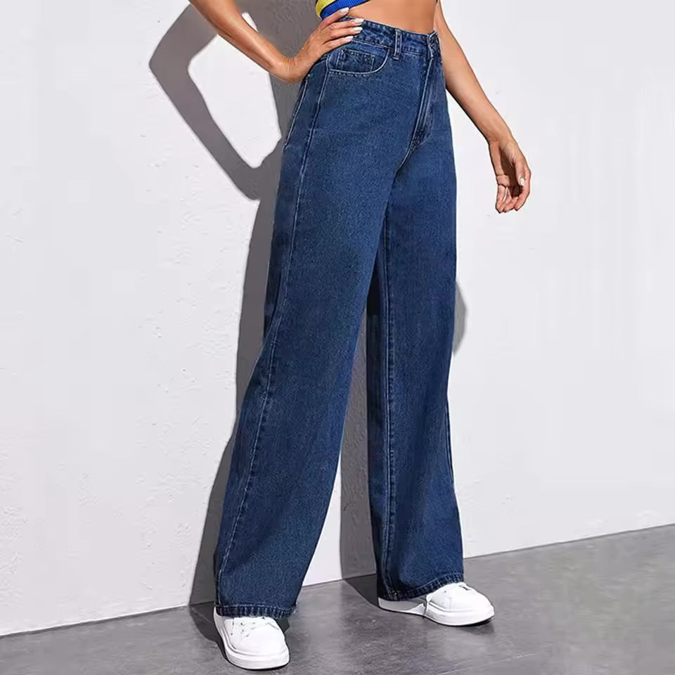 SHEIN Essence Women’s Casual Wide-Leg Jeans – Elastic Waist, Lightweight & Relaxed Fit, Perfect for Everyday Style