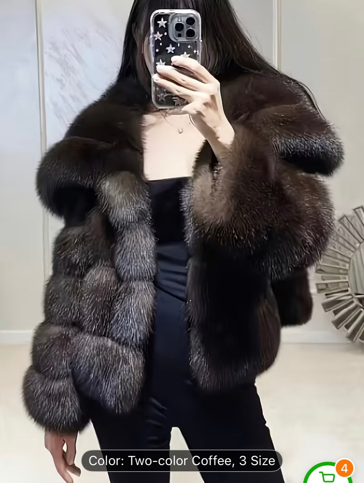 Women’s Elegant Faux Fur Coat – Long Sleeve Button-Up Fluffy Brown & White Winter Fashion Coat - UltraChic